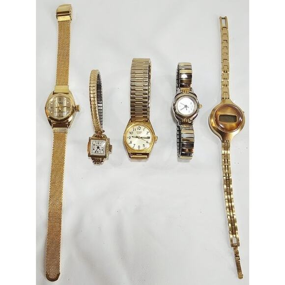 Vintage Lot of 5 Womens Watches - All Untested - Bulova Seiko Pulsar Texas Instr main image 9